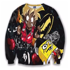 Camo Bape Cute Kid Goku SpongeBob Cool Black 3D Sweatshirt