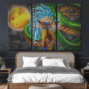 Dragon Ball Shenron Son Goku SSJ4 Blue Vibrant 3pc Canvas Print