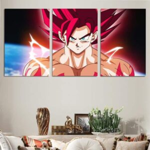 DBS Goku Super Saiyan God Red 3pcs Wall Art Canvas Print
