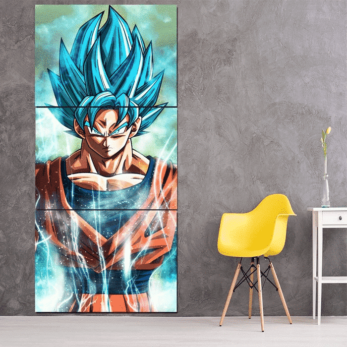 Dragon Ball Goku Super Saiyan God Blue Cool 3Pc Canvas Print