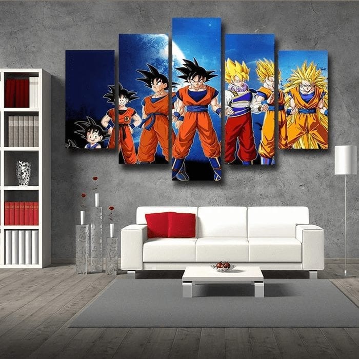 Dragon Ball Kid Goku To Super Saiyan Illustration Design 5pc Canvas Prints