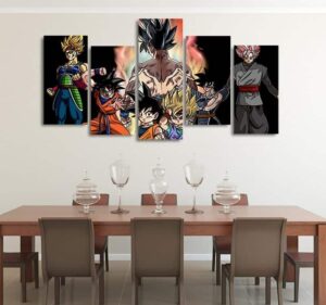 Son Goku Look-Alikes Black Asymmetrical 5pcs Wall Art Canvas Print