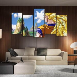 DBZ Serious Goku SSJ 3 Asymmetrical 5pcs Wall Art Canvas Print