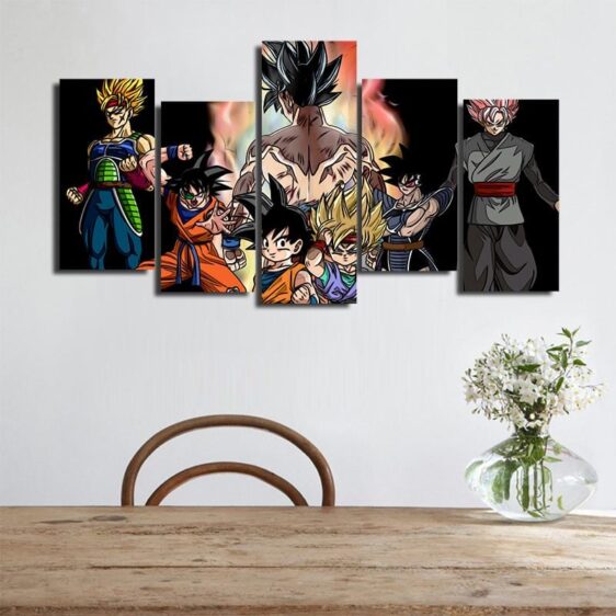 Son Goku Look-Alikes Black Asymmetrical 5pcs Wall Art Canvas Print