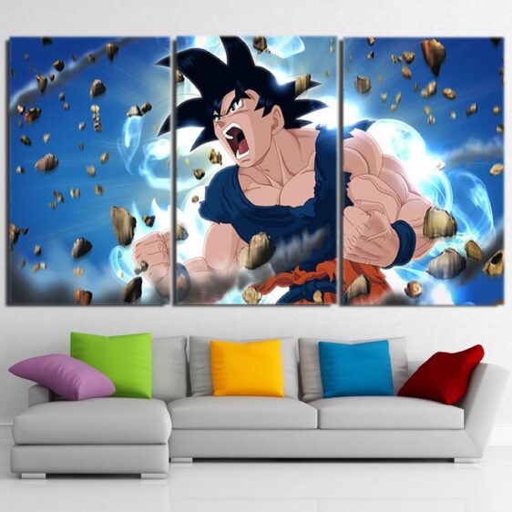 Son Goku Powerful Muscle Angry Fighting 3pc Wall Art Print - Saiyan Stuff