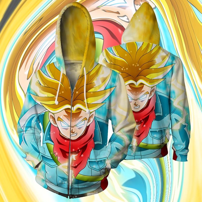 DBZ Trunks God Blue Power Aura Cool Design Zip Up Hoodie - Image 4