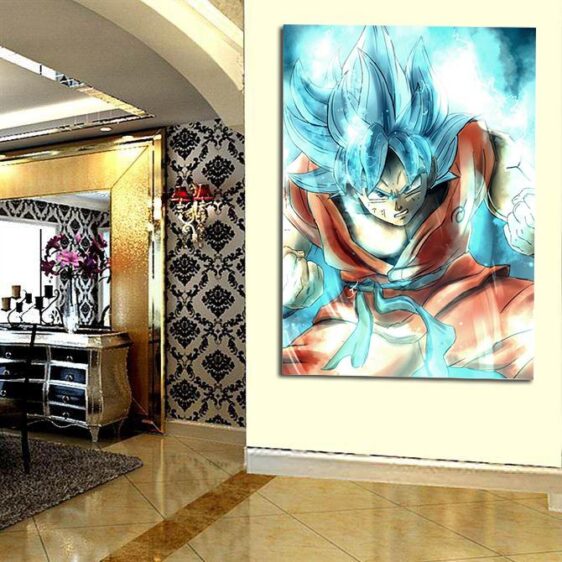 Super Saiyan God Goku Blue Vibrant Aura 1pc Wall Art Canvas Print