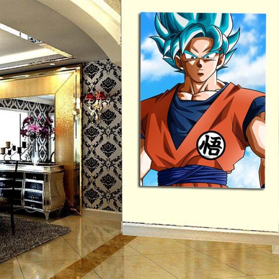 Super Saiyan God Serious Goku Blue 1pc Wall Art Canvas Print