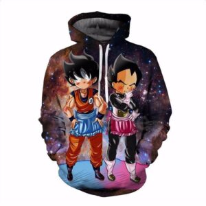 DBZ Maid Goku & Vegeta Space Galaxy 3D Funny Pocket Hoodie - Saiyan Stuff - 1