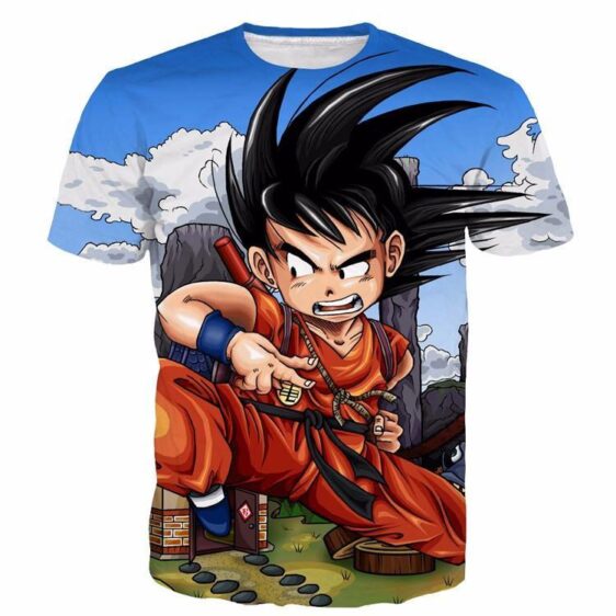 Dragon Ball Anime Angry Kid Goku Sky Clouds Blue 3D T- Shirt - Saiyan Stuff - 1