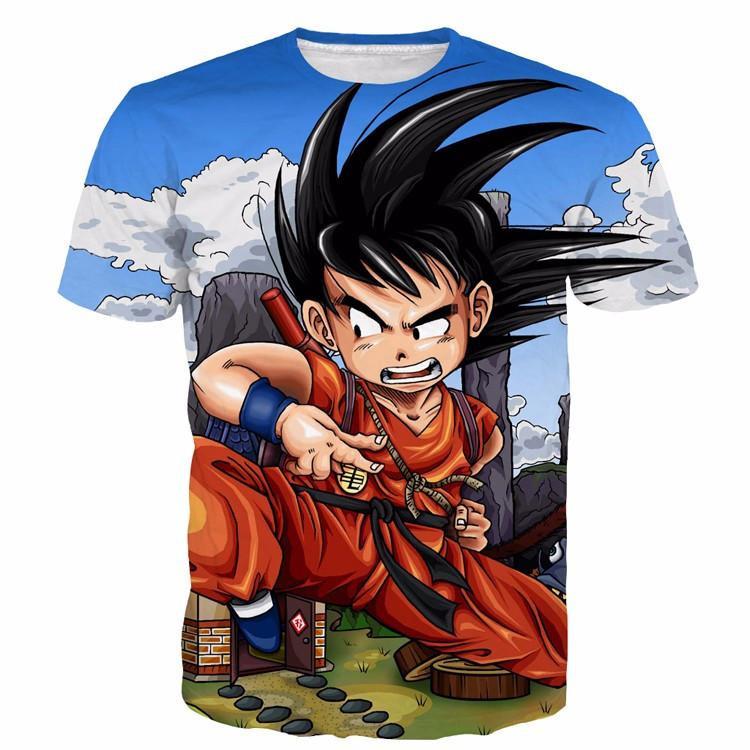 Dragon Ball Anime Angry Kid Goku Sky Clouds Blue 3D T- Shirt-Sayan Stuff-1.