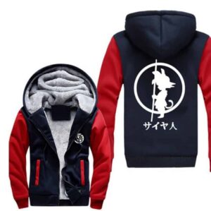 Dragon Ball Kid Goku Kanji Weapon Go Symbol Navy Red Hooded Jacket - Saiyan Stuff