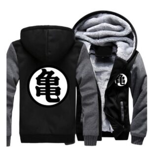Dragon Ball Master Roshi Kanji Symbol Grey Black Zipper Hooded Jacket - Saiyan Stuff