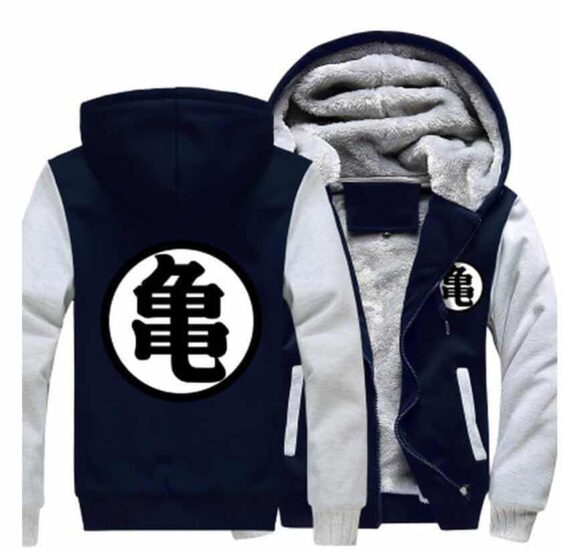 Dragon Ball Master Roshi Kanji Symbol Grey Navy Zipper Hooded Jacket - Saiyan Stuff