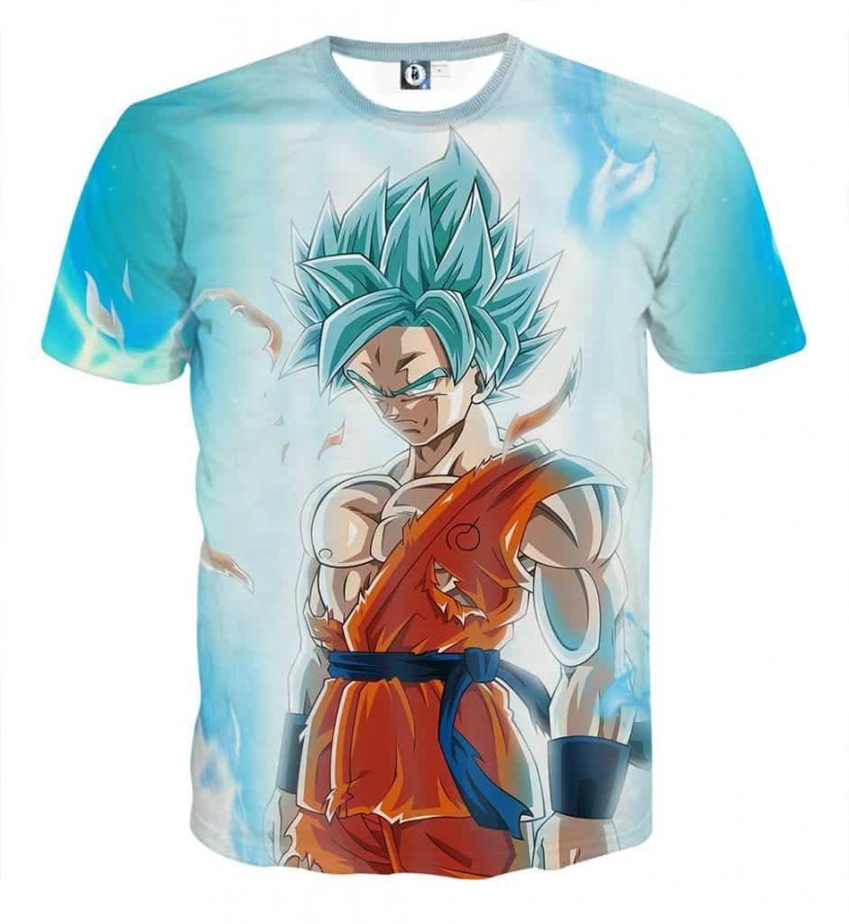 Dragon Ball Serious Super Saiyan Goku 2 Blue Epic Aura T-Shirt - Saiyan Stu...