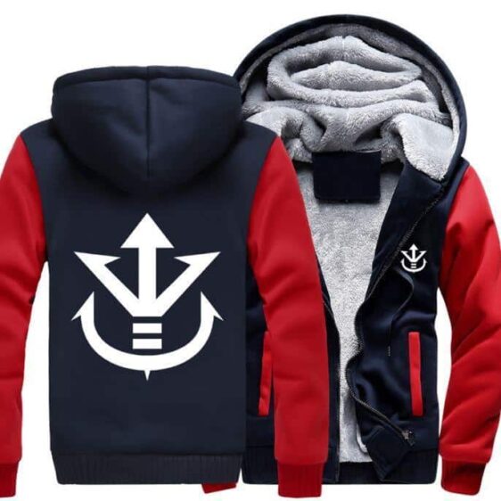 Dragon Ball Vegeta Saiyan Royal Crest Red Navy Zipper Hooded Jacket - Saiyan Stuff