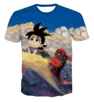 Flying Nimbus Cloud Kid Goku and  Deadpool Funny T-Shirt - Saiyan Stuff