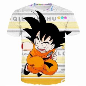 Funny Candy Cute Jumping Young Kid Goku Letters Classic T- Shirt - Saiyan Stuff