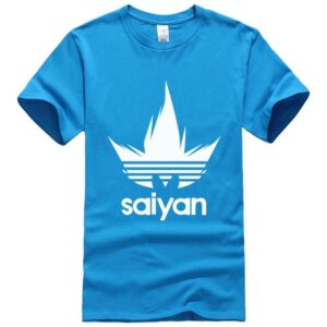 DBZ White Saiyan Adidas Parody Print Light Blue T-Shirt