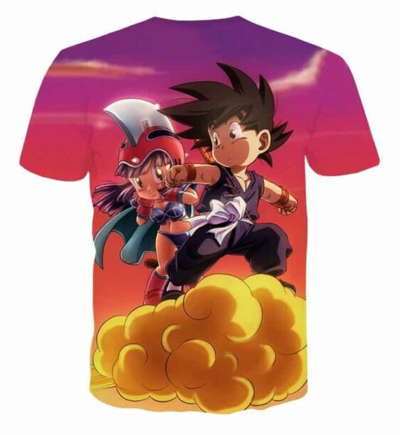 Kid Goku & Chichi Flying on Golden Cloud 3D T-Shirt - Saiyan Stuff