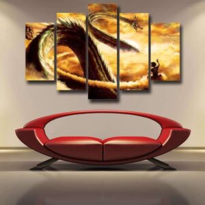Fire Dragon Warrior Fighting 5 Pcs Canvas Print Poster HOME DECOR Hang Picture 