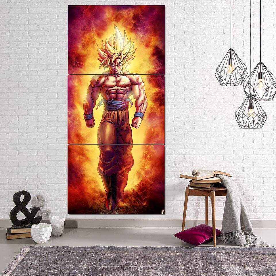 SSJ2 Son Goku Super Saiyan 2 Flame Fire 3PC Canvas Prints