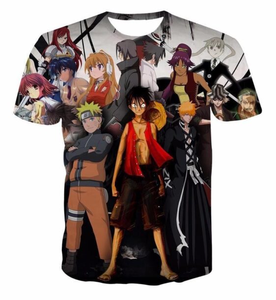 Anime Characters Naruto & One Piece Monkey D. Luffy 3D T-Shirt