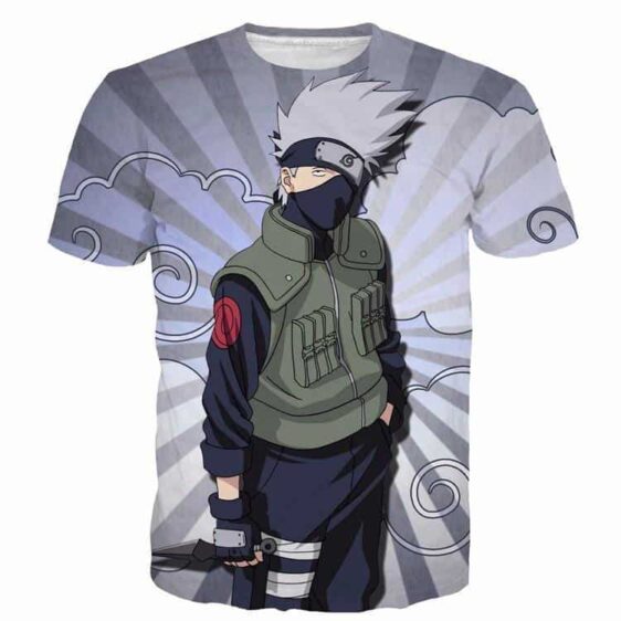 Kakashi Hatake Naruto Anime Stripes Vintage Grey Clouds 3D T-Shirt