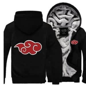 Naruto Akatsuki Red Clouds Symbol of Justice All Black Hooded Jacket