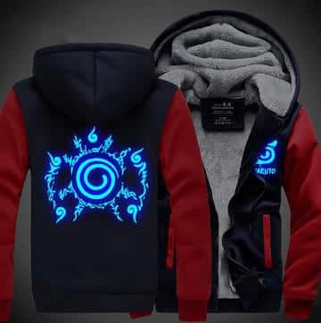 Naruto Cool Top Cursed Seal Blue Luminous Red Navy Hooded Jacket