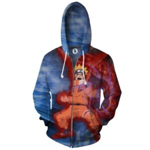 Naruto And Sasuke Battle Style Full Print Zip Up Hoodie