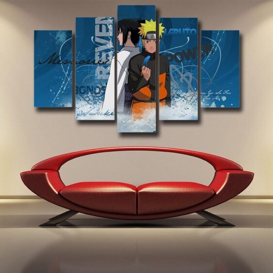 Naruto And Sasuke Two Sides Blue Amazing 5pcs Canvas Print