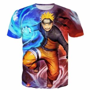Naruto Fighting Red Blue HD 3D Space Summer T-Shirt