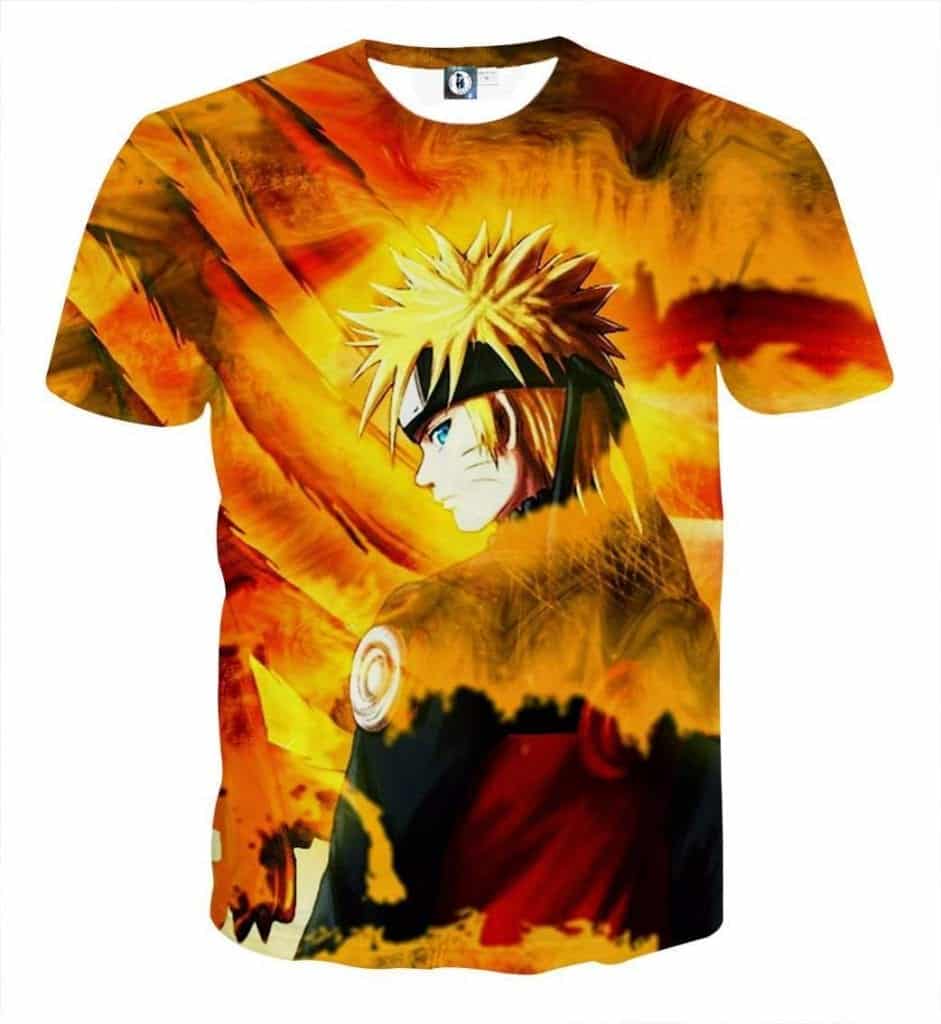 Naruto Shippuden Fan Art Fire Background Cool Orange T-Shirt.