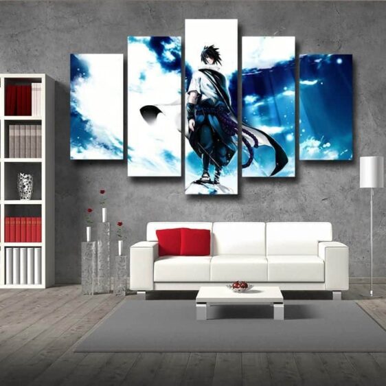 Naruto Shippuden Sasuke Uchiha Blue Sky 5pc Canvas Print Wall Art