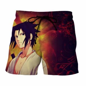Naruto Shippuden Sasuke Uchiha Fire Release Pattern Shorts