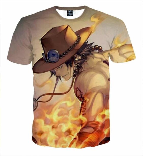 One Piece Ace Burning Flame 3D Print Vibrant T-shirt