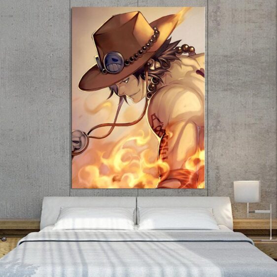 One Piece Ace Burning Flame Orange Portrait 1pc Canvas Print