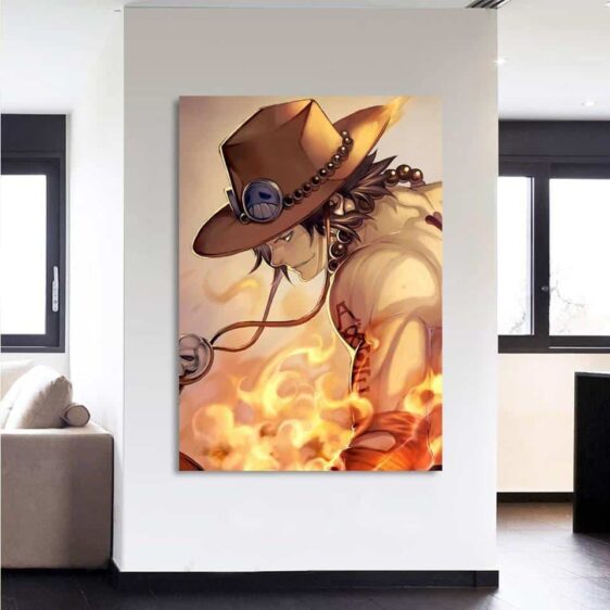 One Piece Ace Burning Flame Orange Portrait 1pc Canvas Print