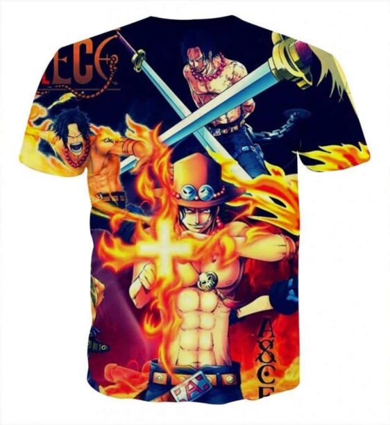 One Piece Ace Fire Symbol Fighting Scene Printed T-shirt