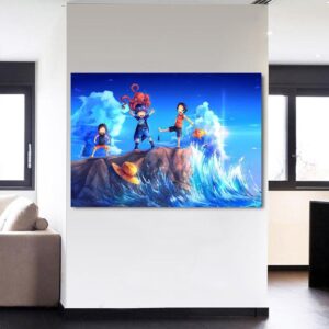 One Piece Kid Luffy Ace Sabo Happy Playing Blue 1pc Wall Art