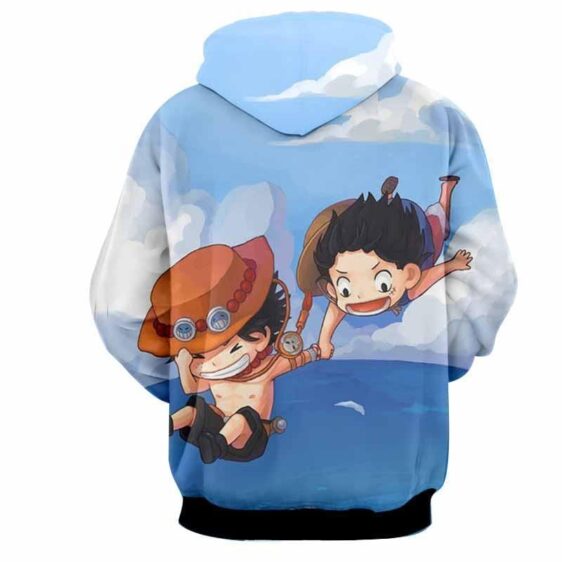 One Piece Luffy Ace Brother Jump Chibi Draw Style Design Hoodie