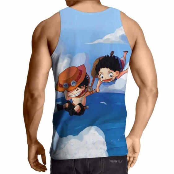 One Piece Luffy Ace Brother Jump Chibi Draw Style Design Tank Top