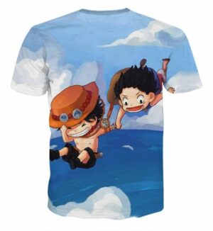 One Piece Luffy Ace Brother Jump Chibi Style Design Tshirt
