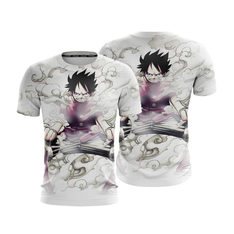 One Piece Straw Hat Luffy Gear Second Pose White T-Shirt - Saiyan Stuff