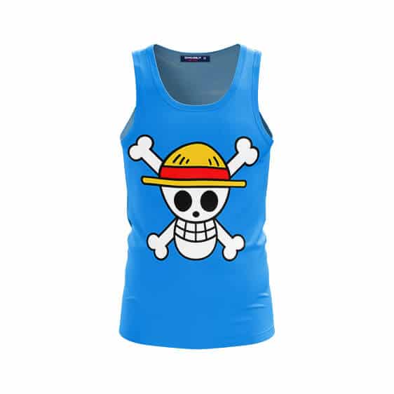 One Piece Straw Hat Pirate Logo Awesome Blue Tank Top