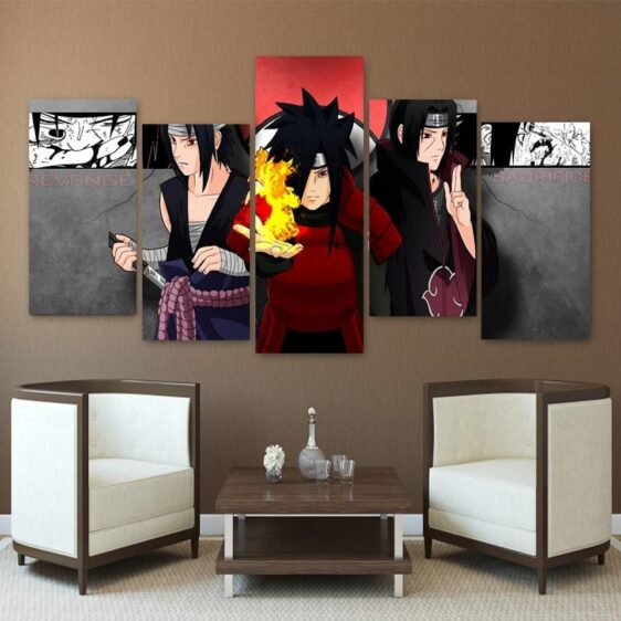 Sasuke Itachi Madara Uchiha Clan Asymmetrical 5pcs Wall Art