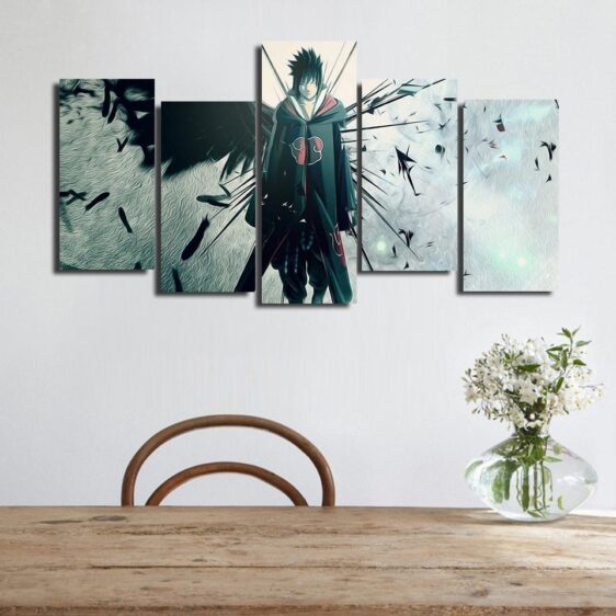 Sasuke Uchiha Lone Ninja Gray Asymmetrical 5pcs Wall Art