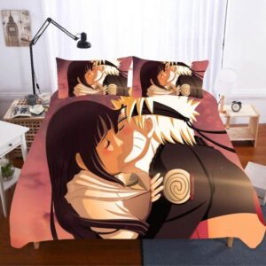 Hinata And Naruto's Sweet Kiss Pink Sky Bedding Set