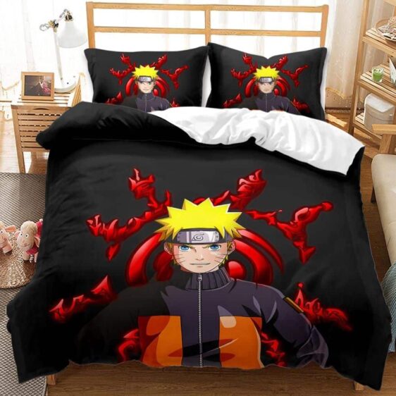 Naruto Uzumaki Red Kurama Symbol Black Bedding Set